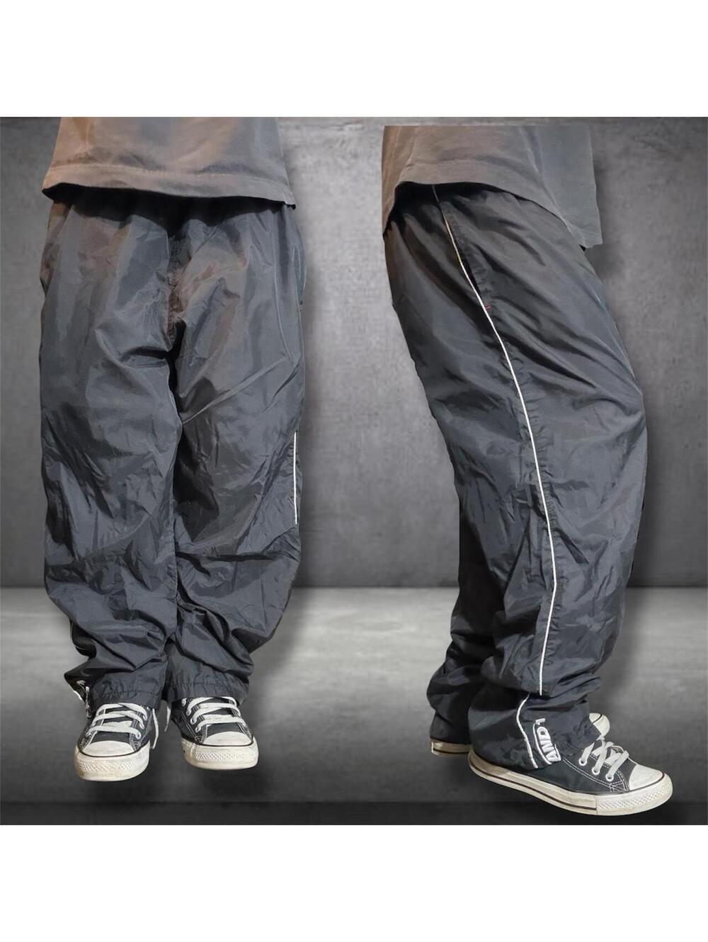 -Y2K Baggy and1 black Basketball Pants with embroidery on ankle